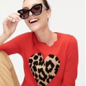 Jcrew everyday red cashmere with leopard heart size S